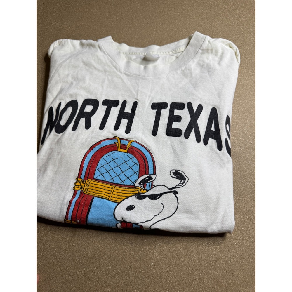 Vintage North Texas Music Major Snoopy Joe Cool T-Shirt White Men Large UNT
